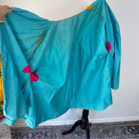 VTG 60s Top Cape Hippie Yellow Hawaiian Cotton Tunic Boho One Size Handmade - Picture 12 of 16